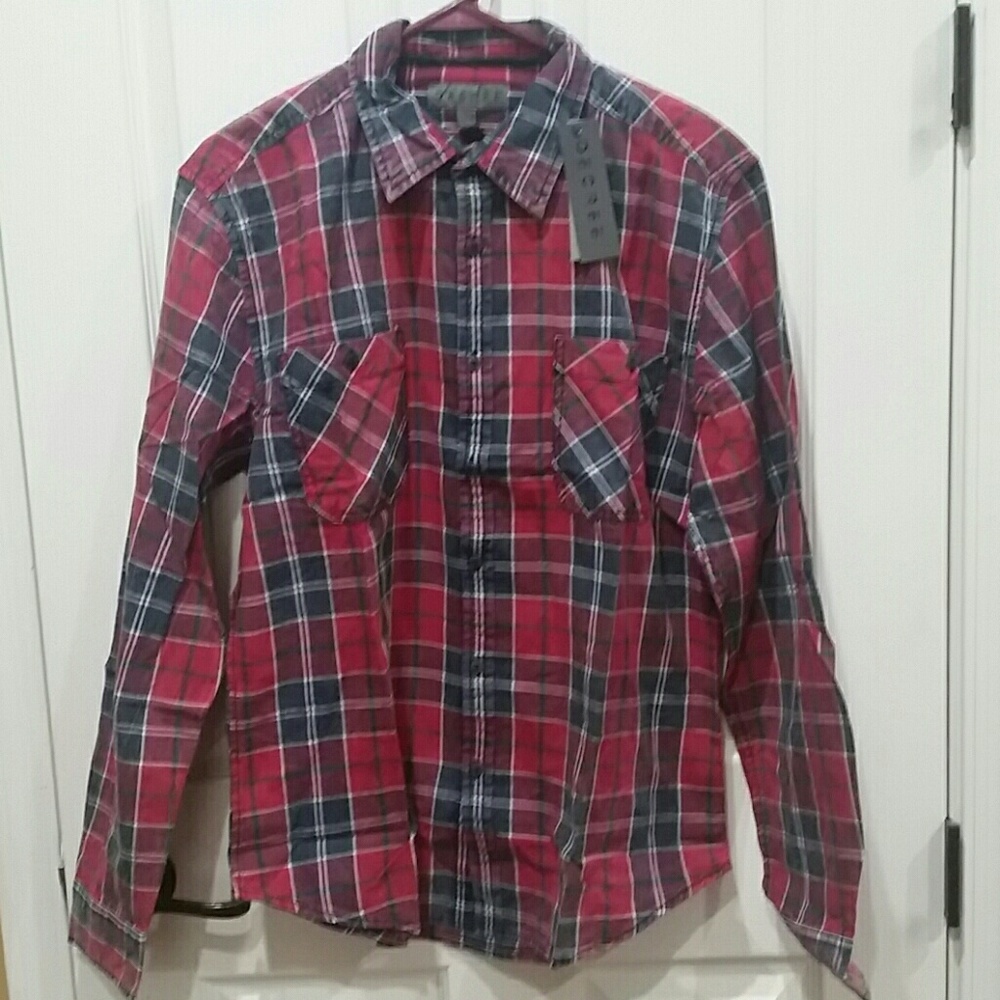 Decree long sleeve button down plaid shirt Large